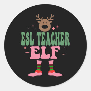 Esl Teacher Elf Xmas Matching Family Group Christm Classic Round Sticker