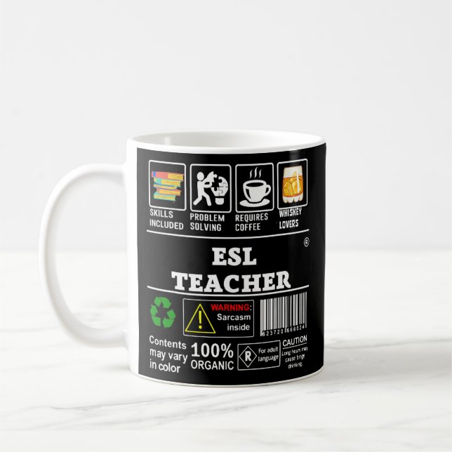 ESL Teacher Skills Included Problem Solving Label Coffee Mug (Left)