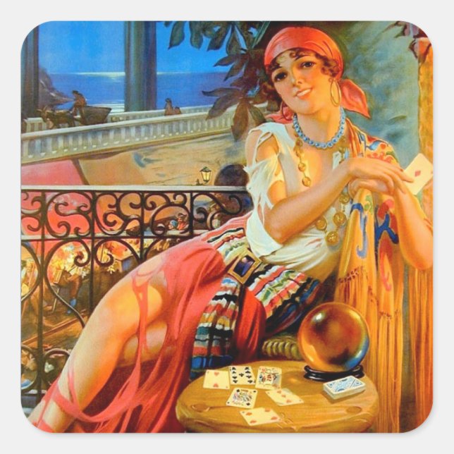 Esme, vintage fortune teller square sticker (Front)