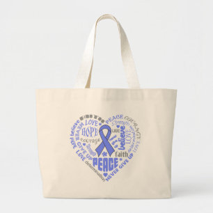 Esophageal Cancer Awareness Heart Words Large Tote Bag