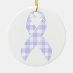 Esophageal Cancer Awareness Plaid Periwinkle Ceramic Ornament