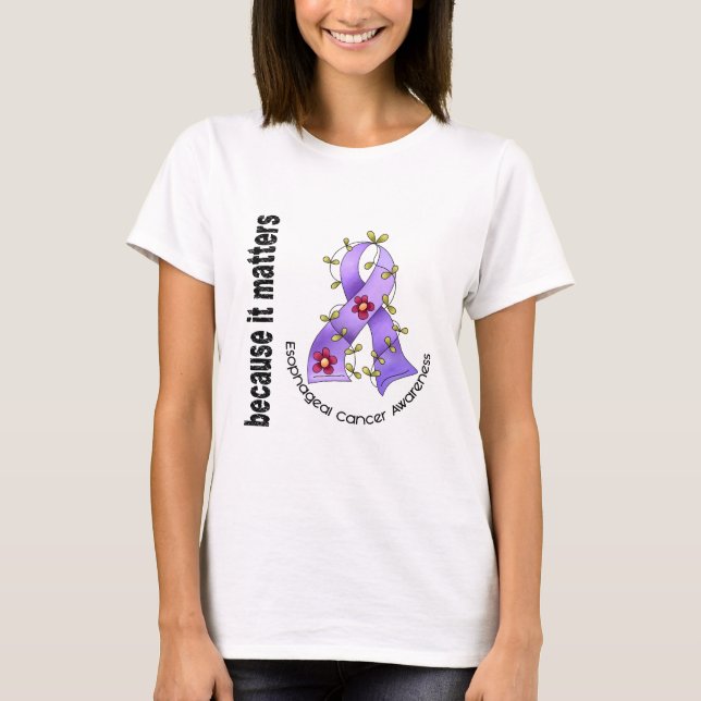 Esophageal Cancer Flower Ribbon 3 T-Shirt (Front)