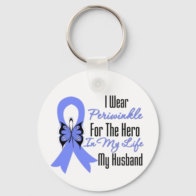 Esophageal Cancer Ribbon Hero My Husband Keychain (Front)