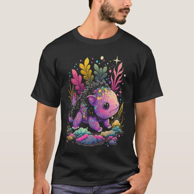 Esoteric Axolotl Pet Crystals Cute Illustration T-Shirt (Front)
