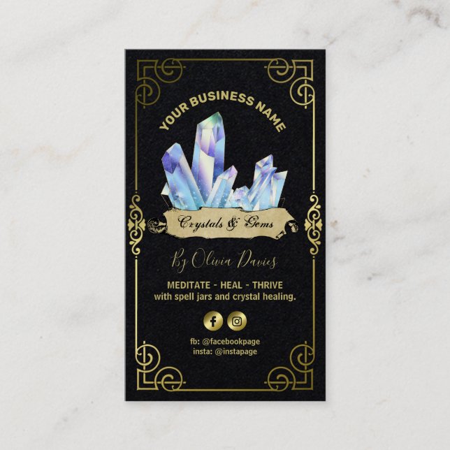 Esoteric Crystal Black Blue And Gold Business Card (Front)