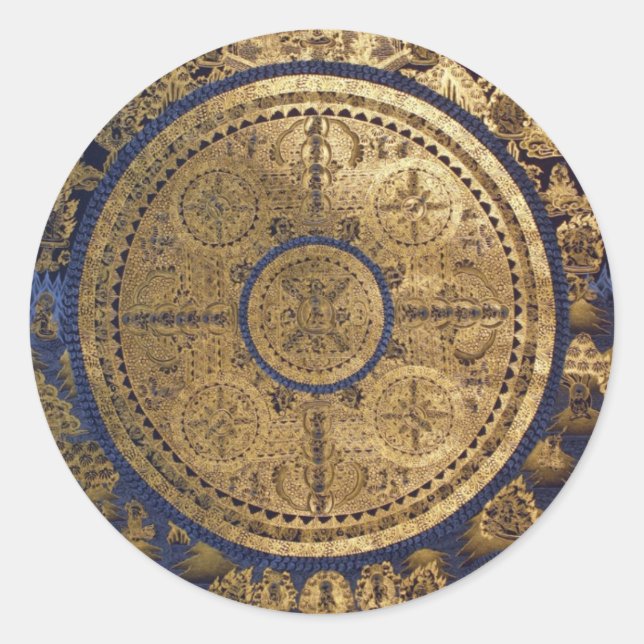 ESOTERIC GOLDEN THANGKA ART CLASSIC ROUND STICKER (Front)