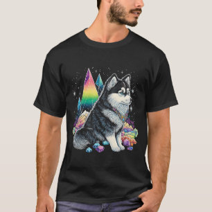 Esoteric Husky Dog Crystals Cute Illustration T-Shirt