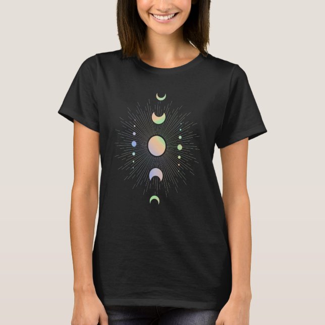 Esoteric Moon Phases colourful Line Design T-Shirt (Front)