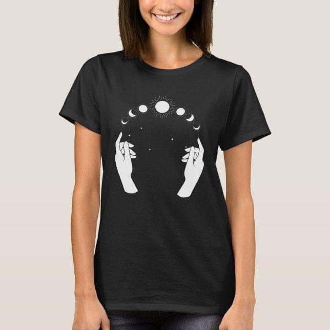 Esoteric Spiritual Moon Phases Hand Line T-Shirt (Front)