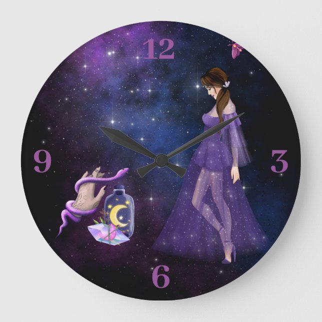 Esoteric Witchcraft Magick Purple Gift For Witch Large Clock (Front)