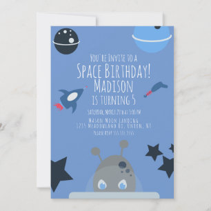 Espace Anniversaire Alien Thème Blue Invitation