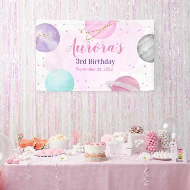 Espace Extérieur Planètes Bannière rose Anniversai (Fête)