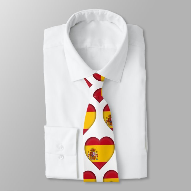 Espagne Drapeau couleurs Motif de coeur Cravate (Attaché)