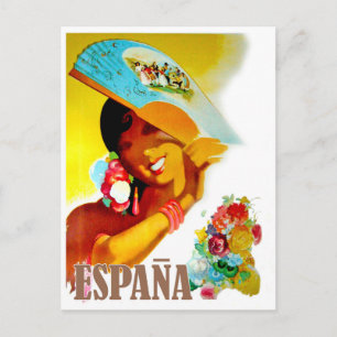Espagne, femme derrière fan, carte postale voyage 