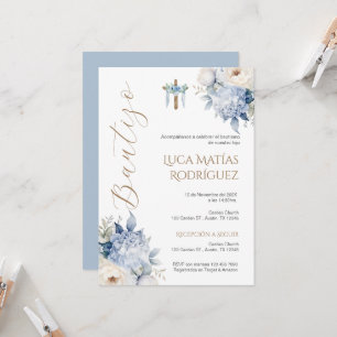 Espagnol Blue Floral Boy Baptism Invitation