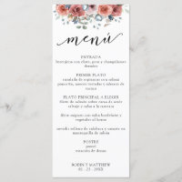 Espagnol, Dusty Blue Blissant Floral Mariage Menu