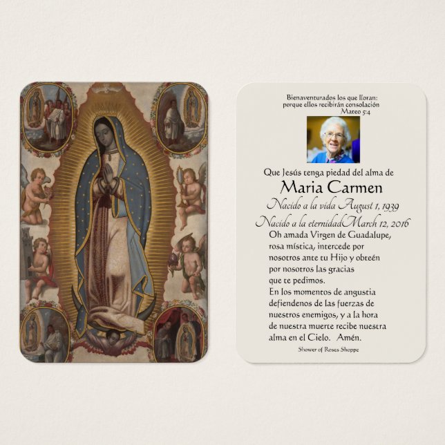 Espagnol Guadalupe Marie Prière funéraire Carte Sa (Devant & derrière)
