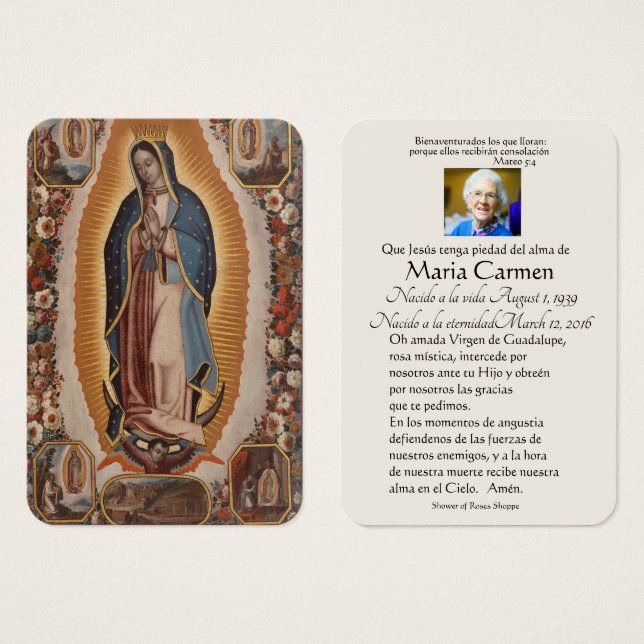 Espagnol Guadalupe Marie Prière funéraire Carte Sa (Devant & derrière)