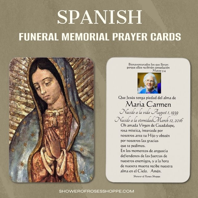 Espagnol Guadalupe Marie Prière funéraire Carte Sa (Spanish Catholic Guadalupe Funeral Memorial Prayer Cards)