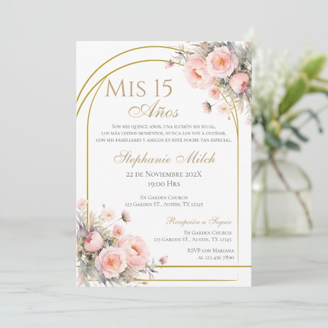 Espagnol Quinceanera Floral Invitation (Debout devant)