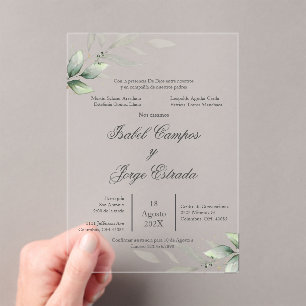 Espagnol vert Mariage acrylique Invitation