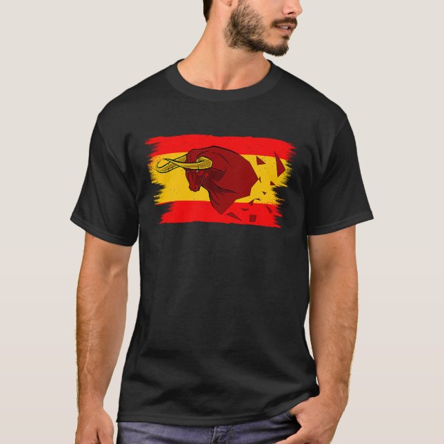 Espana Bull Fight for Taurus and Spain Flag T-Shirt (Front)