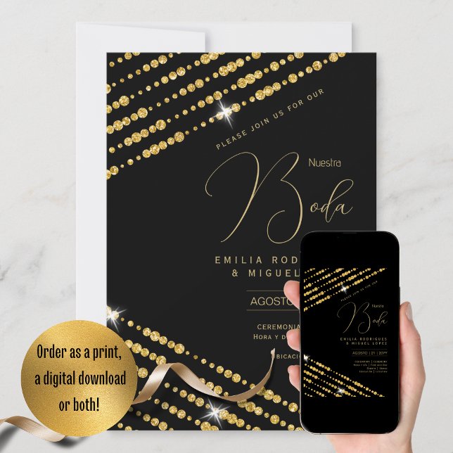 Espanol Invitación Boda Elegant Black Gold Wedding Invitation (Creator Uploaded)