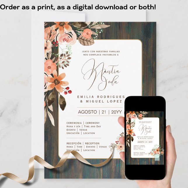 Espanol Invitación de Boda Floral Wedding Rustic I Invitation (Creator Uploaded)