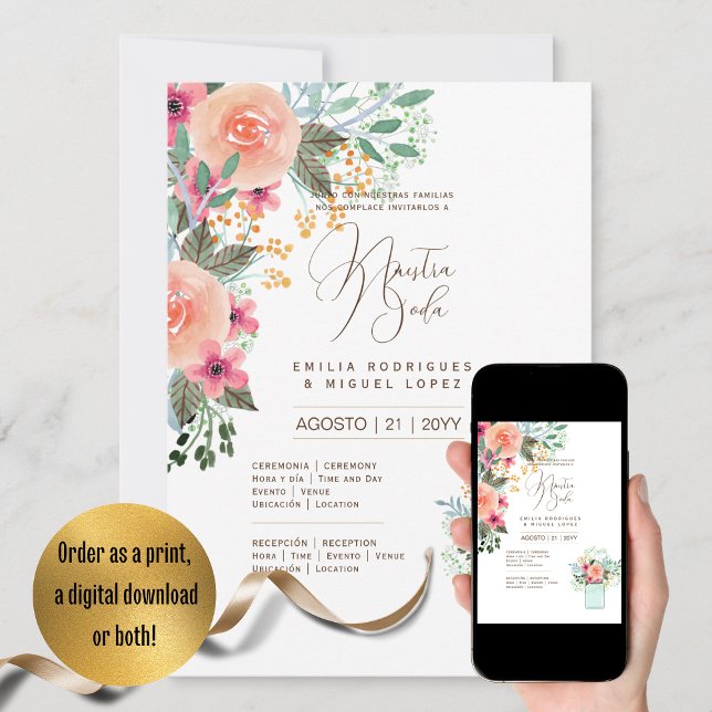 Espanol Invitación de Boda Summer Floral Wedding I Invitation (Creator Uploaded)
