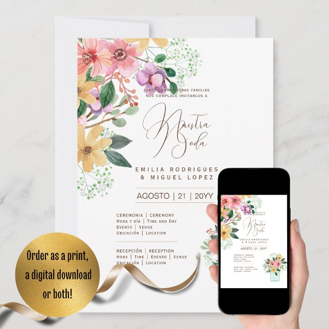 Espanol Invitación de Boda Summer Floral Wedding I Invitation (Creator Uploaded)