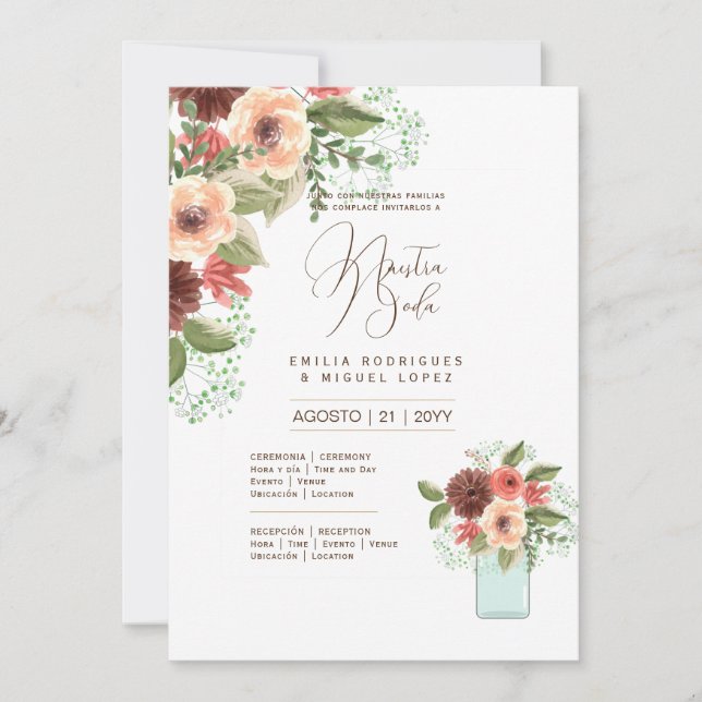 Espanol Invitación de Boda Summer Floral Wedding I Invitation (Front)