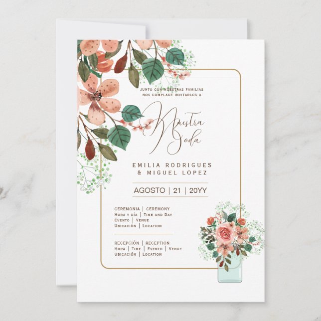 Espanol Invitación de Boda Summer Floral Wedding I Invitation (Front)