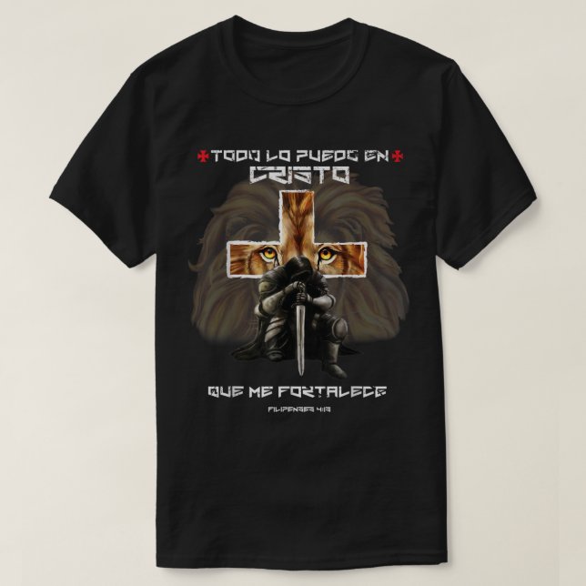 Español Spanish Christian Gifts Cross Lion Filipen T-Shirt (Design Front)
