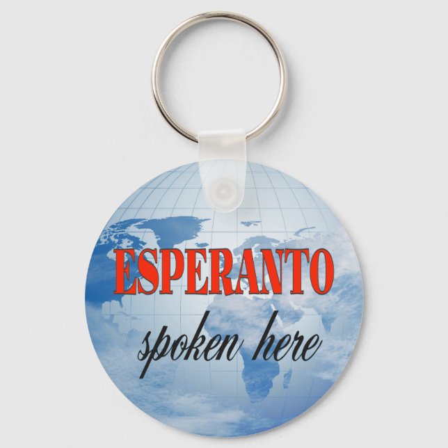 Esperanto spoken here cloudy earth keychain (Front)