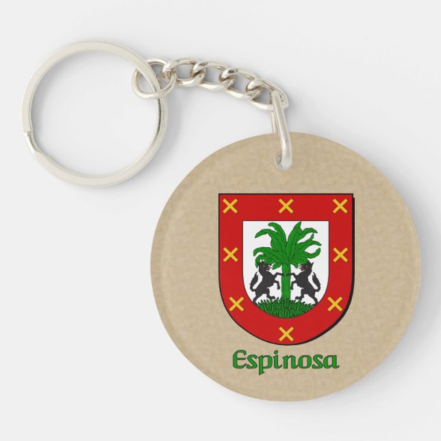 Espinosa Historical Shield with Flag of Spain Keychain (Front)