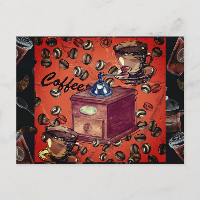 Espresso Beans Vintage Coffee Grinder Postcard (Front)