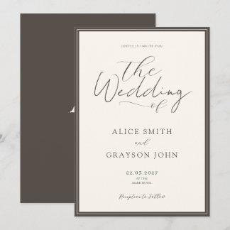 Espresso Beige Script Classic Minimalist Wedding Invitation