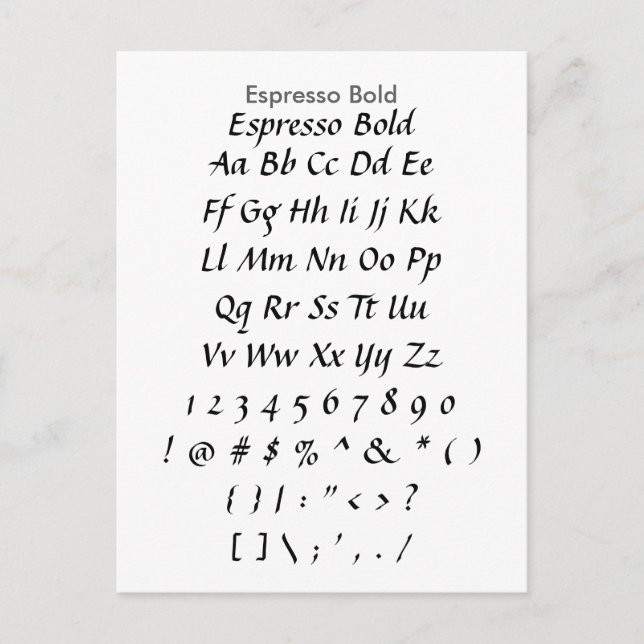 Espresso Bold - Zazzle Font Sampler Sheet Postcard (Front)