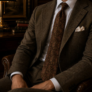 Espresso Brown Burgundy Paisley Vintage Pattern Tie