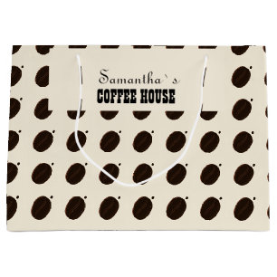Espresso Brown Coffee Bean Pattern Cafe Branding Large Gift Bag