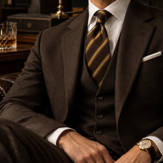 Espresso Brown Gold Ornate Diagonal Stripe Tie