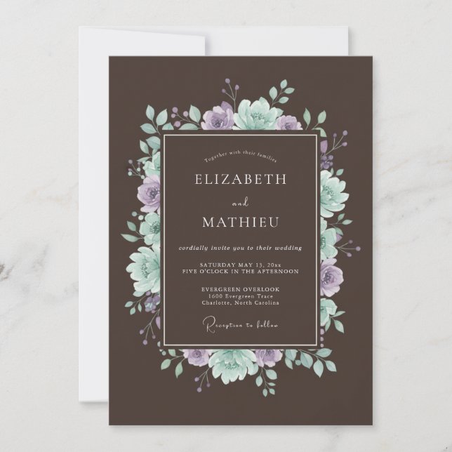 Espresso Brown Lush Succulent Wedding Invitation (Front)