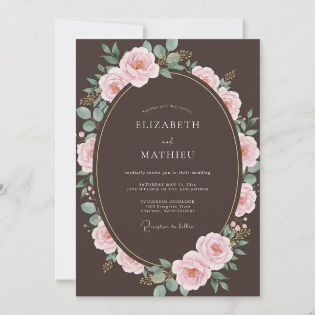 Espresso Brown Resplendent Rose Wedding Invitation (Front)