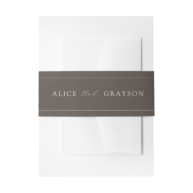 Espresso Brown Script Classic Minimalist Wedding  Invitation Belly Band (Front Example)
