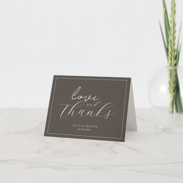Espresso Brown Script Classic Minimalist Wedding Thank You Card (Front)