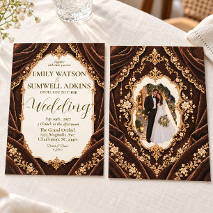 Espresso Chocolate Velvet Baroque Wedding Invitation
