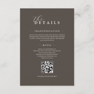Espresso Classic Minimalist Wedding QR Details Enclosure Card