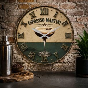 Espresso Coffee Cocktail Bar Decor  Large Clock