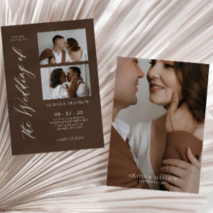 Espresso Contemporary Script Photo Collage Wedding Invitation
