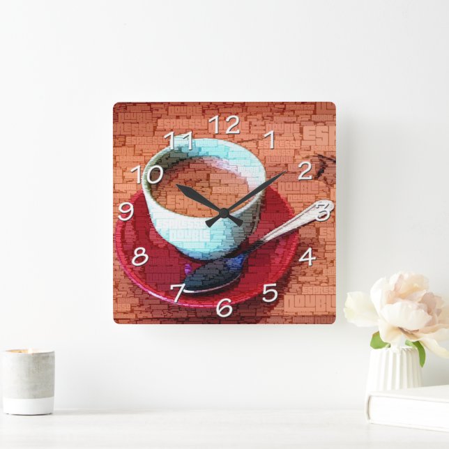 Espresso Cup and Spoon Word Cloud Square Wall Clock (Home)